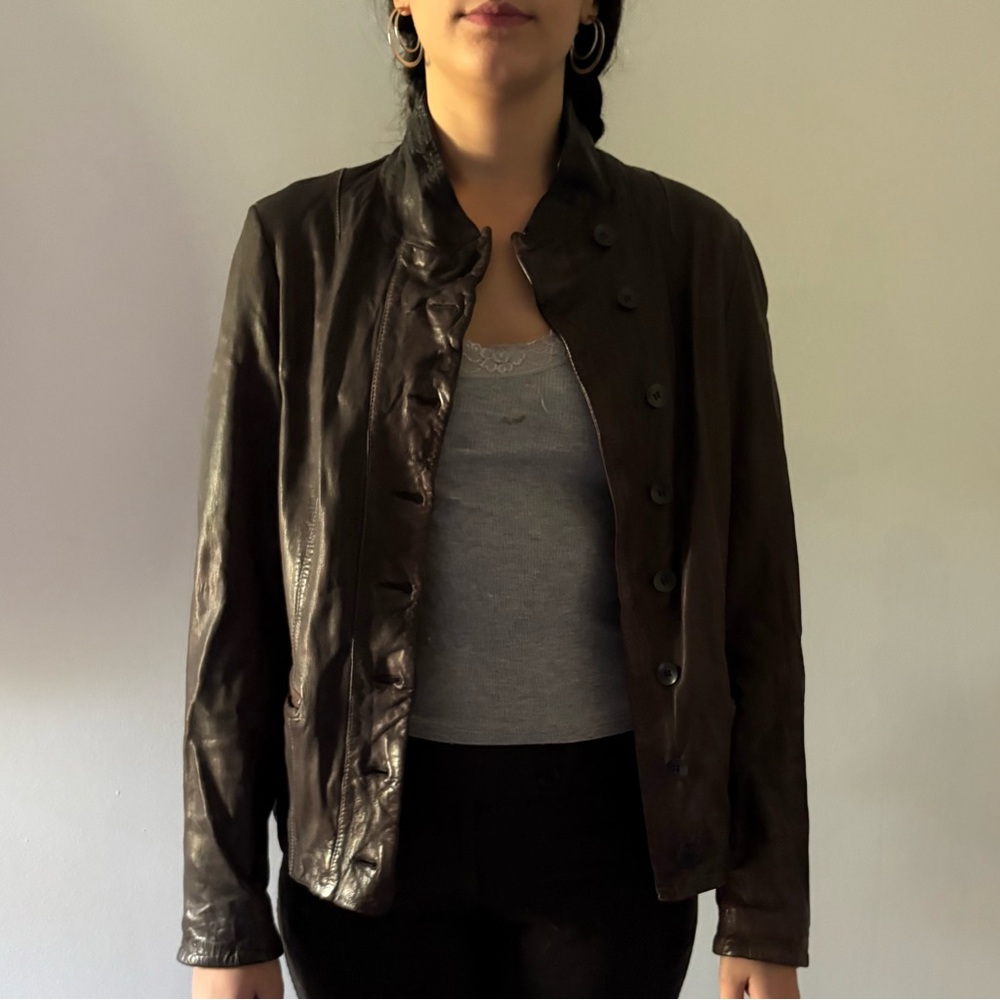 All Saints Dark Brown Leather Jacket - Picture 3 of 6